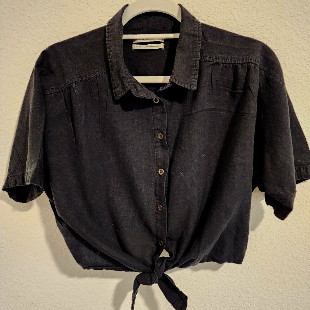 Urban Outfitters Black Button Down Blouse with Waist tie Size Medium.  Item 0814